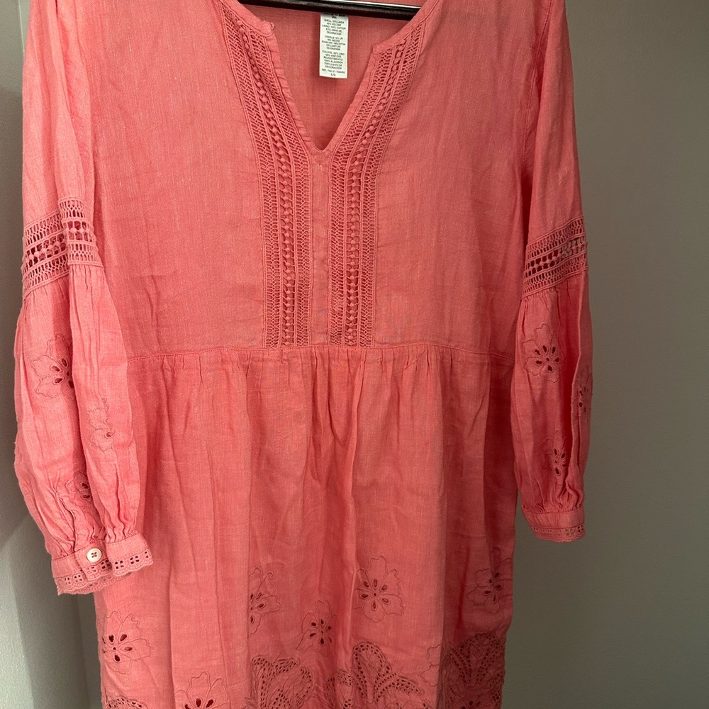Tommy Bahama Pink Linen Blend Eyelet Dress, Sz L - Picture 5 of 7